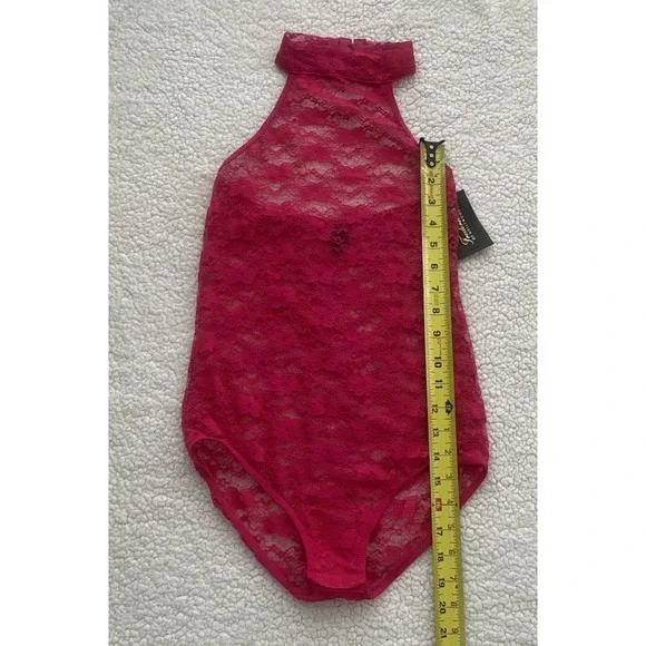 NEW Womens Pink Lace Lingerie Sheer Bodysuit Sleeveless Size Small Festival Sexy - Picture 7 of 12